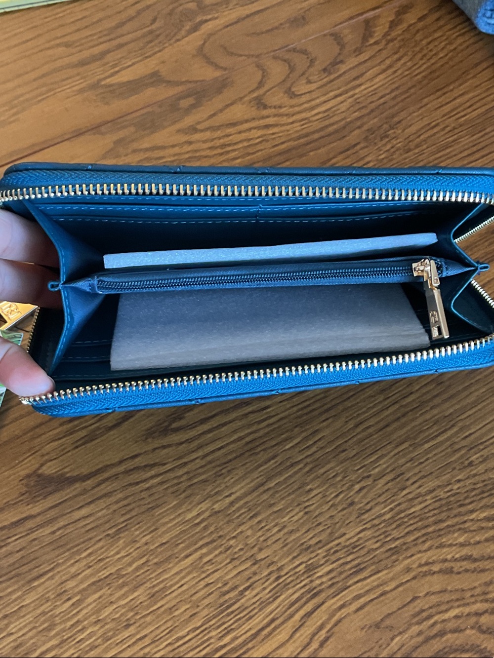 Badgley Mischka Quilted Zip Wallet — Teal - Picture 4 of 6